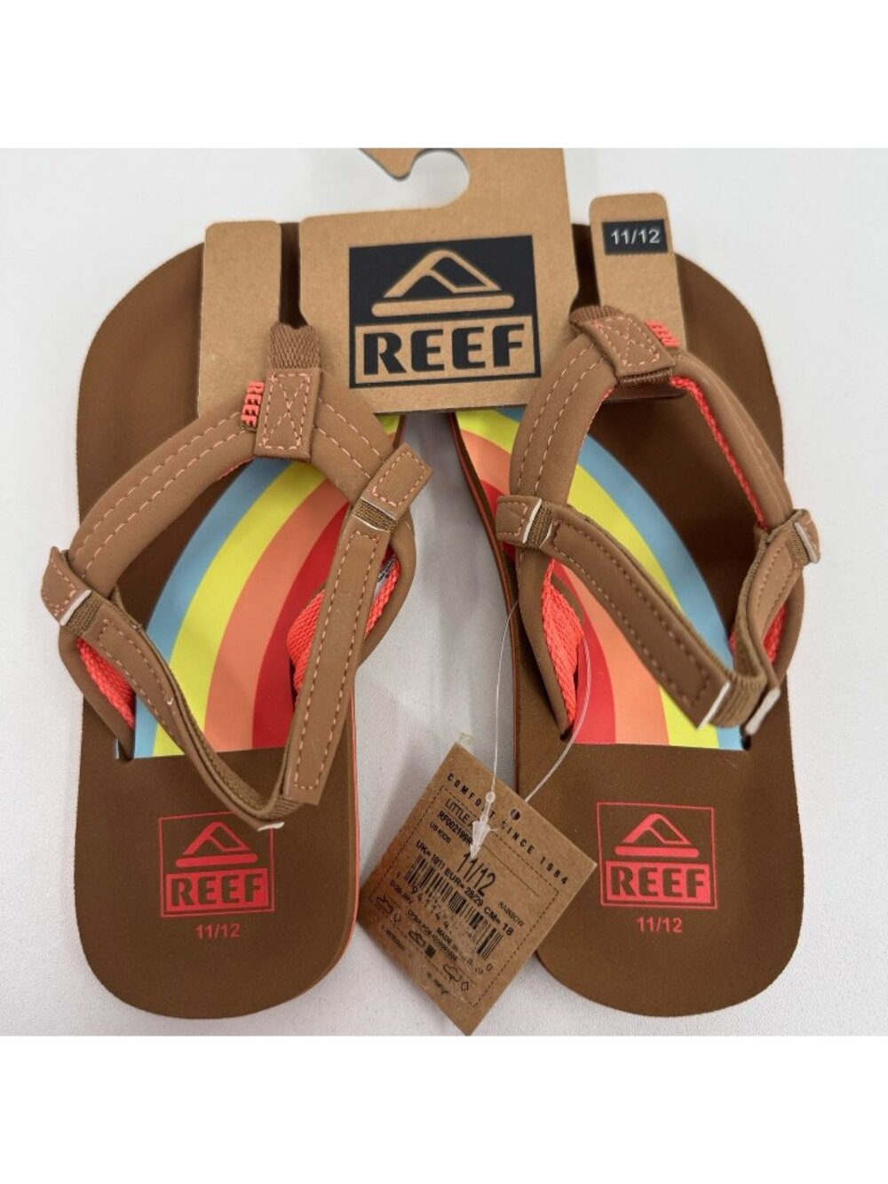 REEF Flip Flops Toddler 11/12 Little Ahi Sandal Ankle Strap Tan/Rainbow Boy/Girl